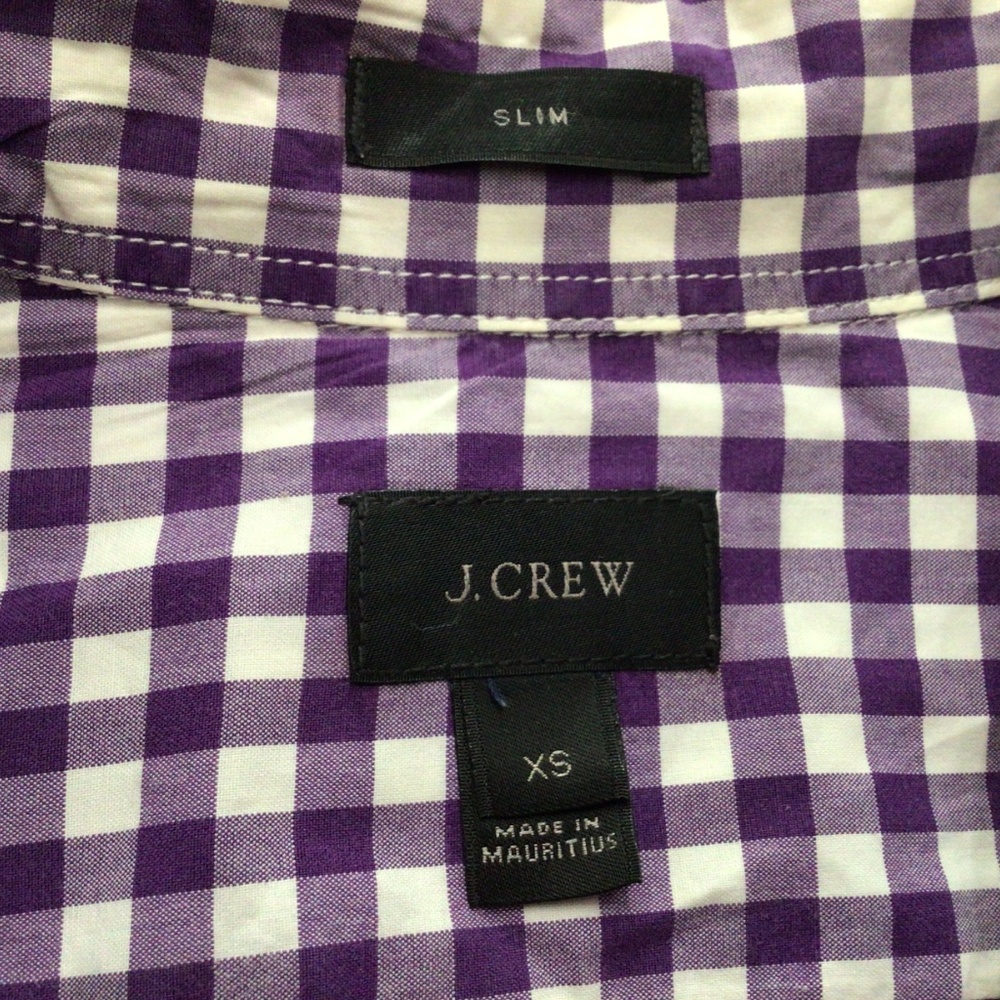 J. Crew Purple and white checked men’s shirt. Size extra small. Excellent condit - Picture 5 of 7